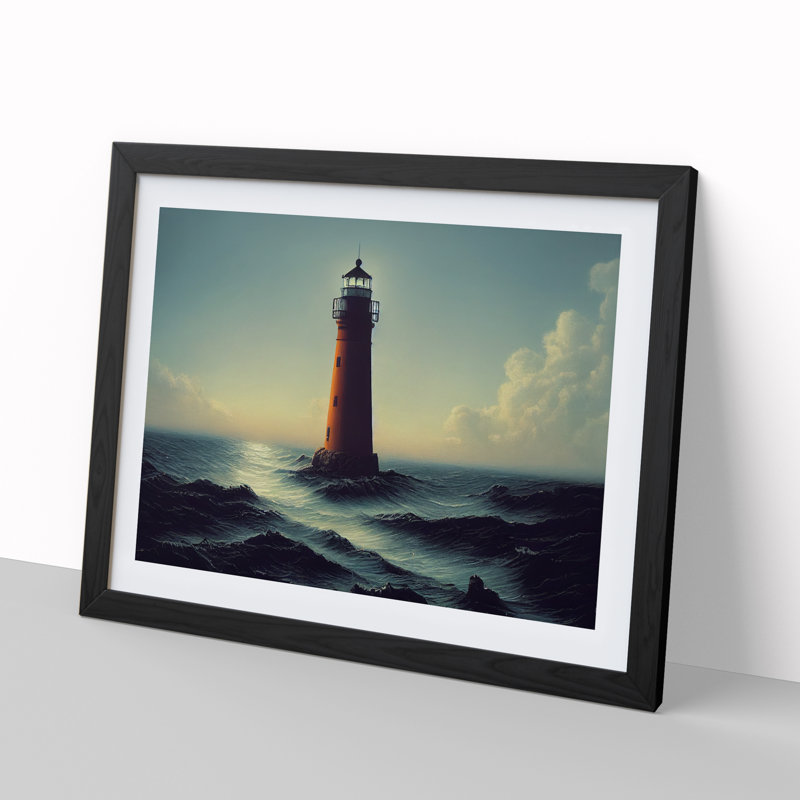 XH1022-7101X Powerful Lighthouse - Single Picture Frame Print, 46cm H x 64cm W, Black