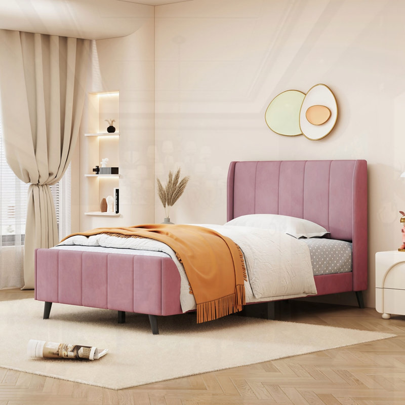 Lit plateforme en tissu d'ameublement, Simple, Rose