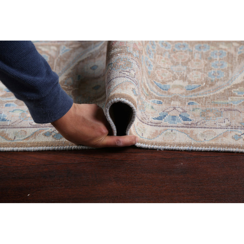 Tapis brun en laine noué à la main de conception unique 9 pi 8 po x 12 pi 8 po des années 1940 Makyna