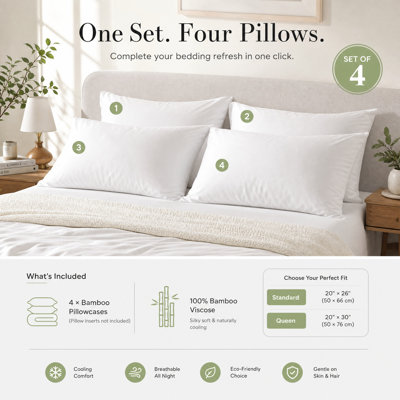 Ensemble de 4 taies d'oreiller rafraîchissantes en bambou 20 po x 30 po, housses de coussin respirantes douces, taies d'oreiller infroissables blanches pour la décoration de la chambre à coucher