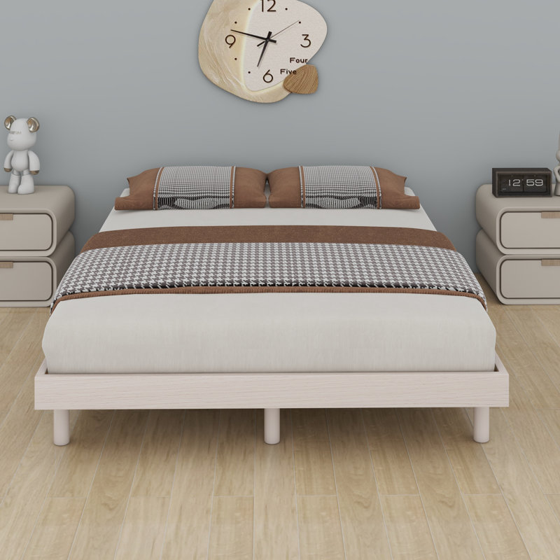 Modern Design Floating Platform Bed Frame, White Washed