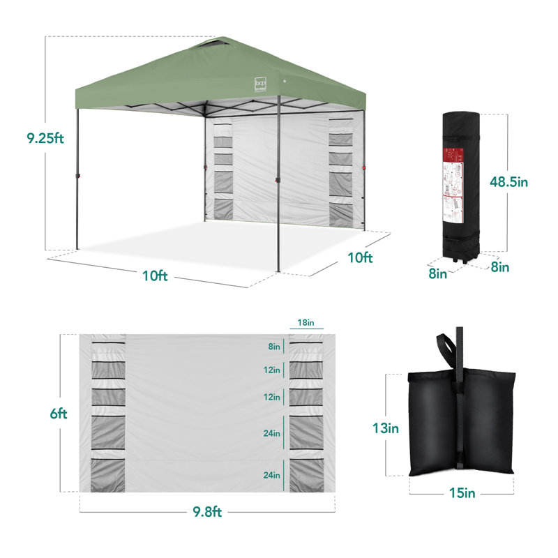 Auvent escamotable facile à installer de 10 pi x 10 pi Best Wall Products, tente portative avec paroi latérale, 1 bouton poussoir, vert sauge