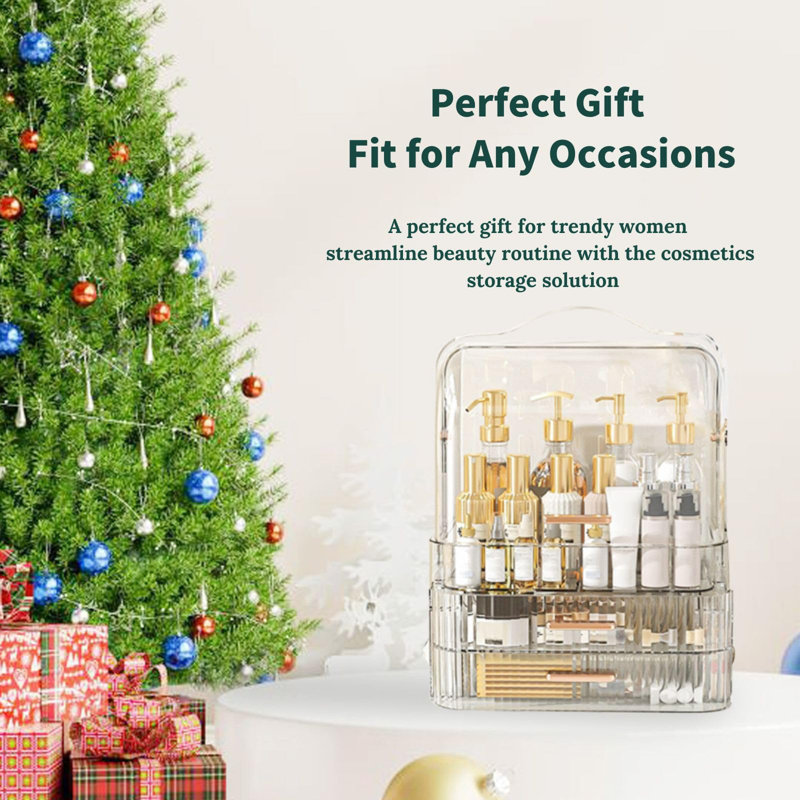 Cosmetics Storage Box Transparent Lid Large Makeup Organizer Box Drawers Portable Handle Waterproof Dustproof Skincare Display Cases