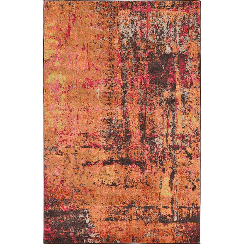 Tapis à motif géométrique orange Shirey, Rectangle 5 pi x 8 pi