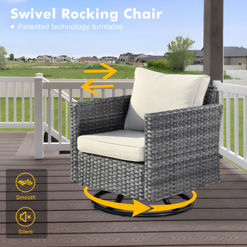 Lovall Wood Premium All-Weather Wicker 5 - Person Patio Conversation Set with Cushions, Beige