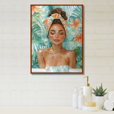 Rose, bleu, femme en salle de bain IV - Art mural de salle de bain