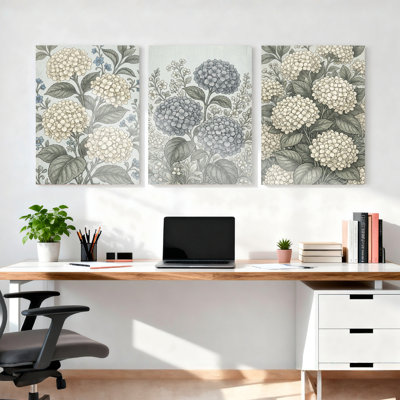 Hortensia à motif floral, impression sur toile tendue sur toile, ensemble de 3, pour salon, chambre à coucher, décoration intérieure