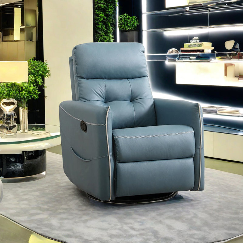 Structure en acier au carbone avec fauteuil inclinable rempli d'éponge., Mélange de polyester bleu