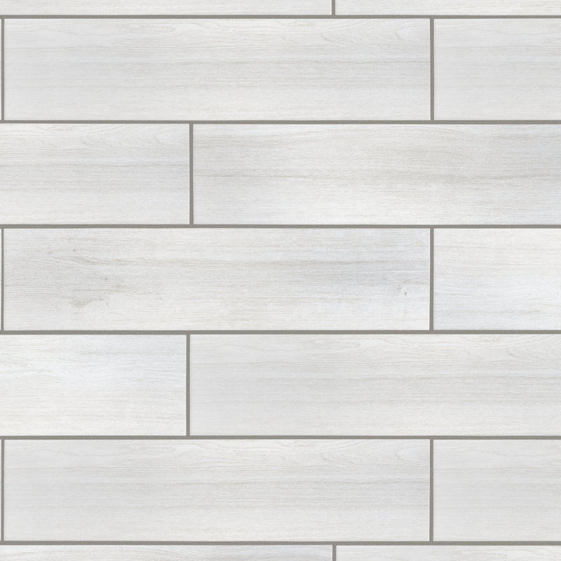 Llama 9" x 36" Porcelain Wood Look Wall and Floor Tile, White