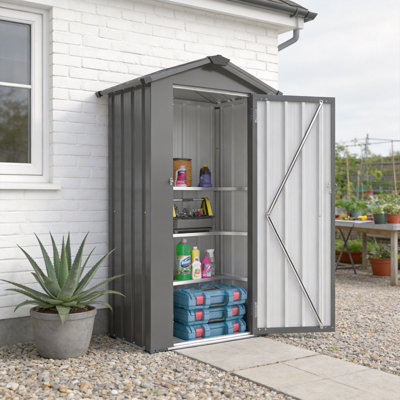 Small Galvanized Steel Garden Shed, Waterproof Storage With Lock & Shelves