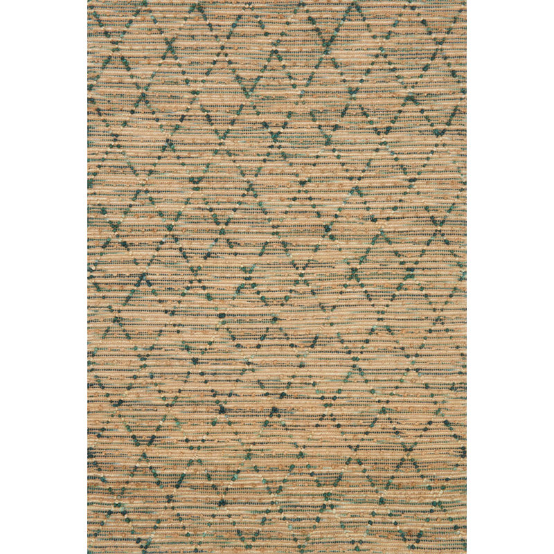 Tapis décoratif turquoise nouée à la main à motif géométrique pangkal Pinang, Rectangle 2 pi 3 po x 3 pi 9 po