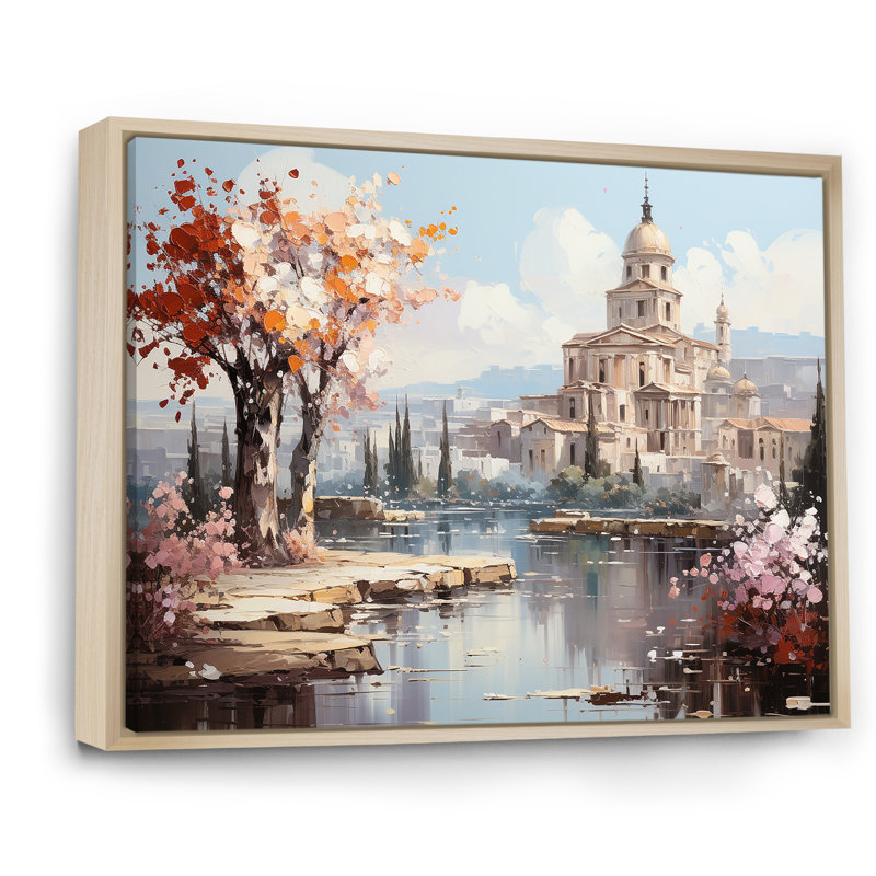 «Springtime Roman Empire Landscape 3», art mural Italie, Cadre flottant brun, H 34 po x l 44 po x P 1,5 po