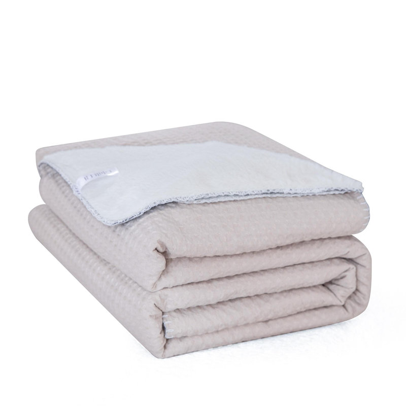  Jeté double face Waffle Weave to Faux Fur, Beige