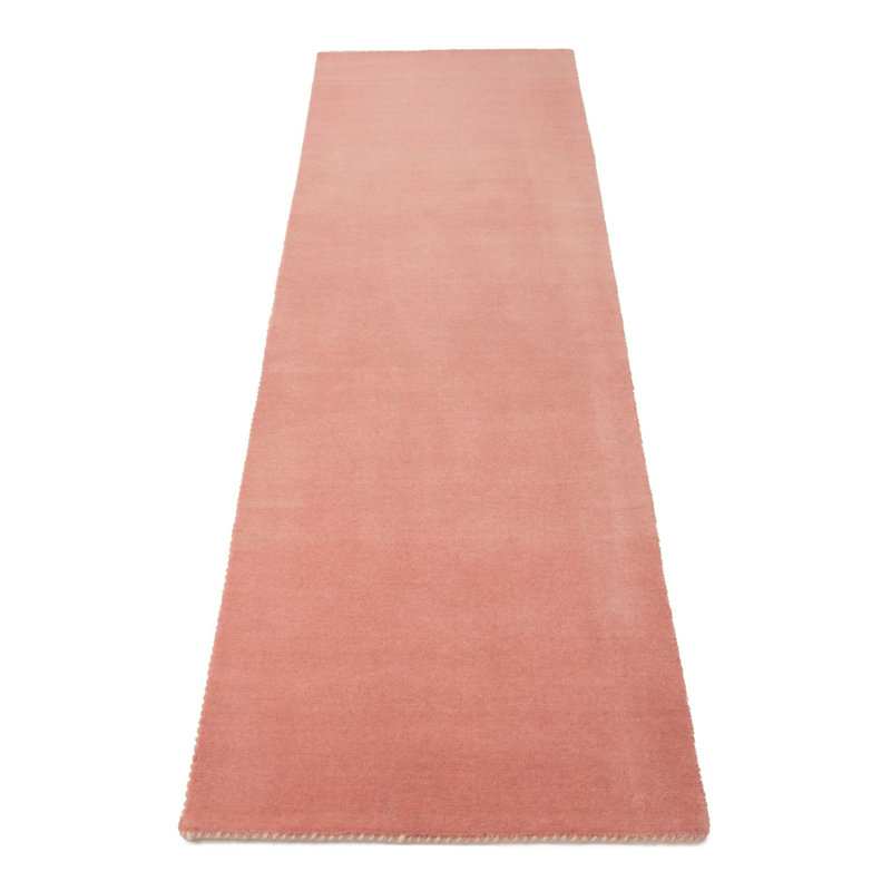 Solid Colour Wool Hand Woven Area Rug, Runner 80 x 400cm, Antique pink and pink