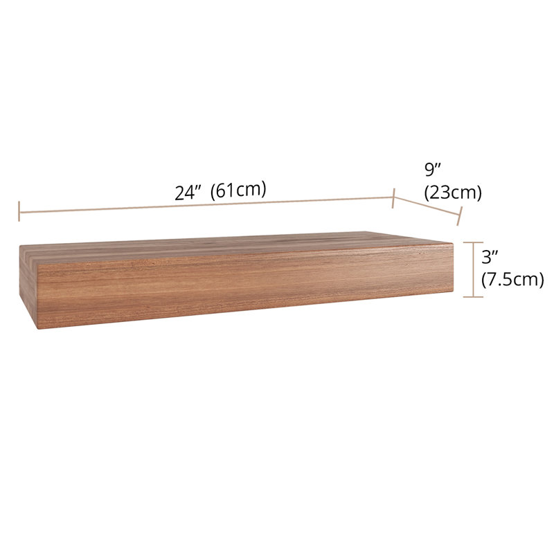 Manada Teak Floating Shelf, 3" H x 24" W x 9" D