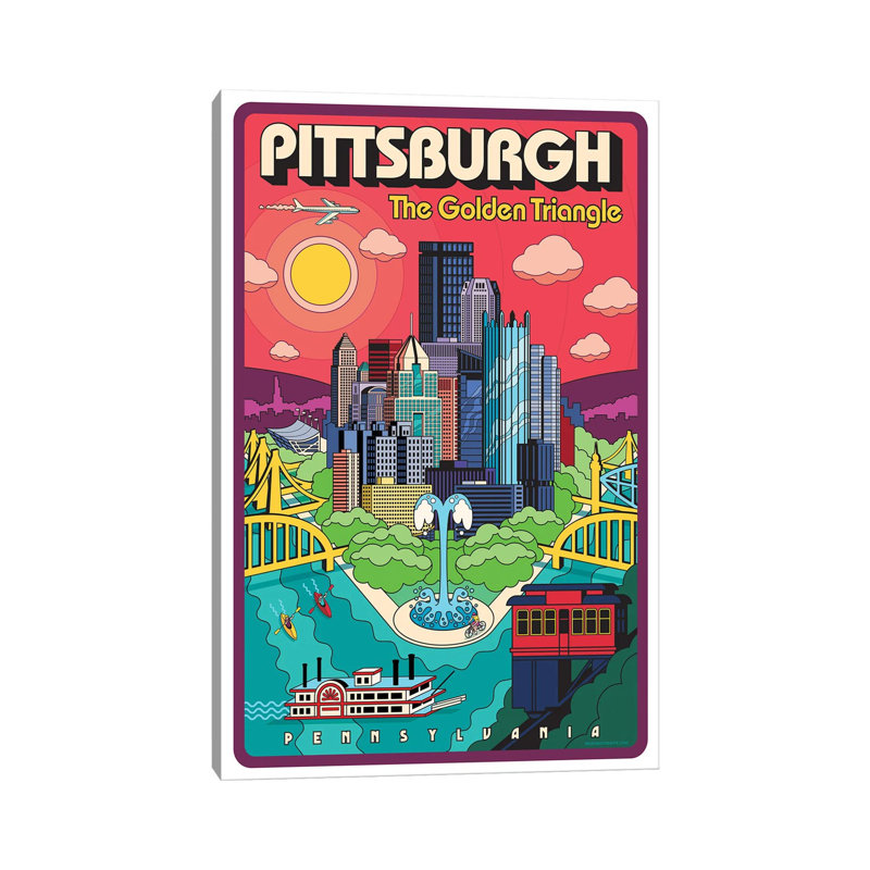 «Pittsburgh Pop Art Travel» par Jim Zahniser, impression sur toile tendue, H 40 po x l 26 po x P 1,5 po