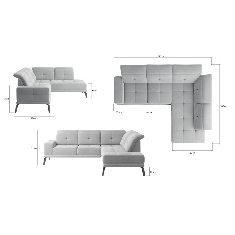 Akeeyla 3 Seater Velvet Corner Sofa 