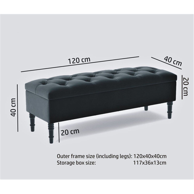 Alyana Wide Tufted Rectangle Ottoman Storage Bench - Upholstery Velvet Shoe Bench with Turned Wooden Legs, Black