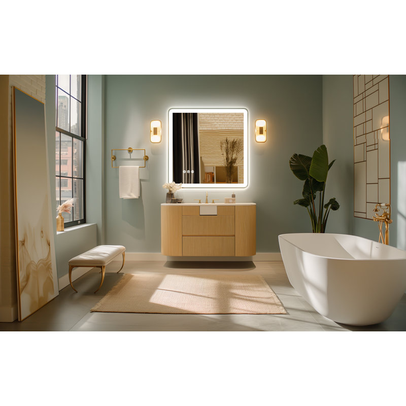 Frameless Round LED Bathroom Mirror, Front and Back Light, Anti-fog, Tempered Glass, 3 Colors, Dimmer, Plug-in / Hardwired, Horizontal / Vertical