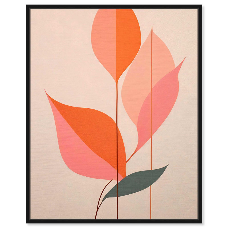 «Spring Leaf Canvas Modern Midcentury» par Art Remedy, H 21 po x l 17 po, Cadre flottant noir
