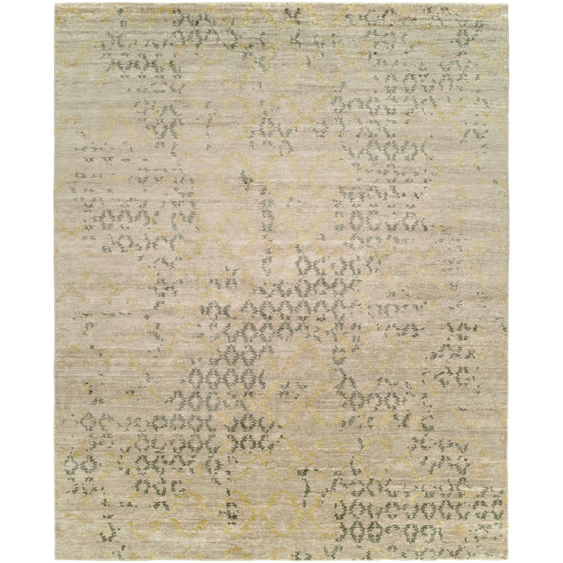 Tapis beige noué à la main, Rectangle 6 pi x 9 pi