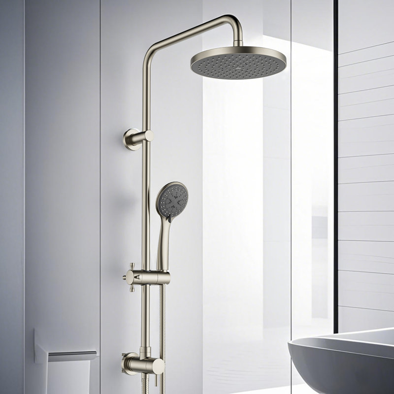 Kingston Concord Wall Mount Rain Drop Shower System With Hand Shower, Brushed Nickel