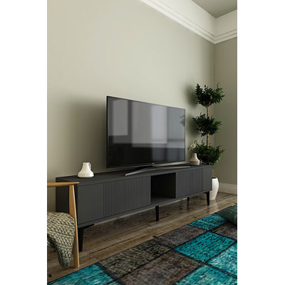 Meuble télé moderne, anthracite, 59,1 x 15,9 x 12,6 pouces | 100% panneau de particules enduit de mélamine, épaisseur: 0,7 pouce | Conception murale, aspect géométrique élégant, parfait pour le salon et les espaces de divertissement