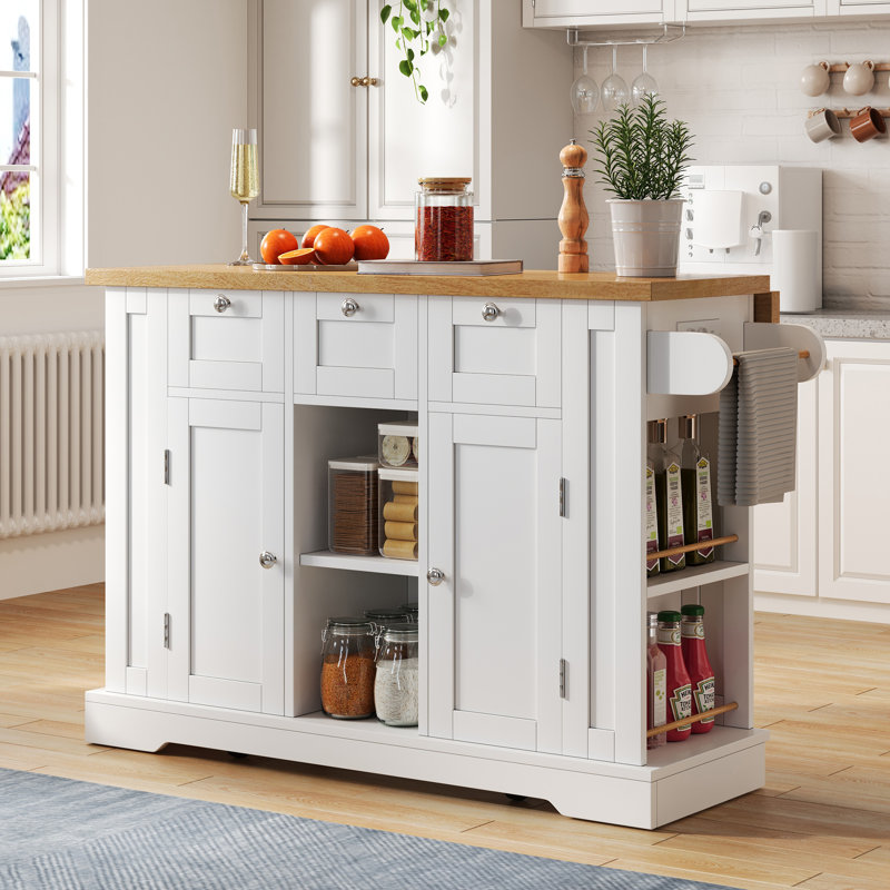 132 cm W Kitchen Island with Top, White