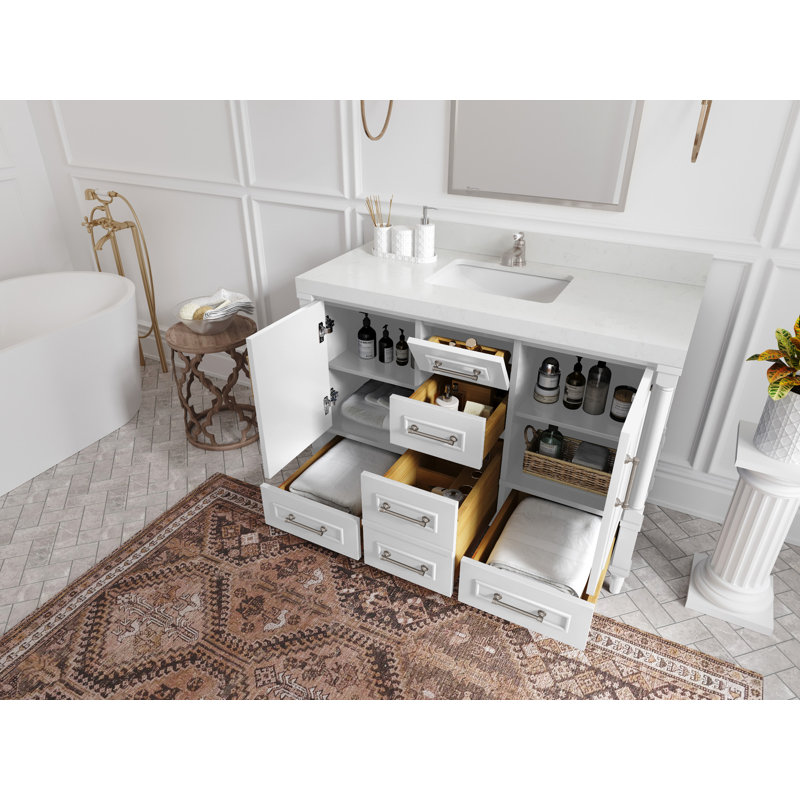 Meuble-lavabo l 48 po x P 22 po x H 36 po Aberdeen, Quartz de Carrare, Blanc