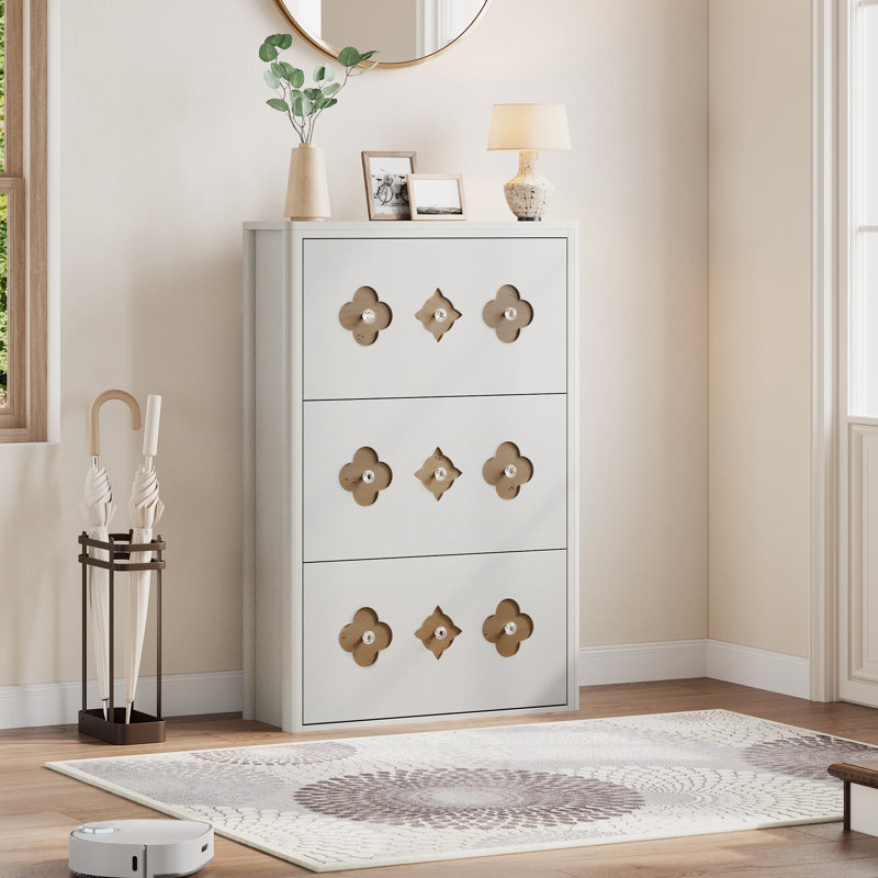 Shoe Cabinet with 3 Flip Drawers, Freestanding Slim Shoe Organizer Cabinet, White, 3, 21.3" H x 45.3" W x 10.24" D