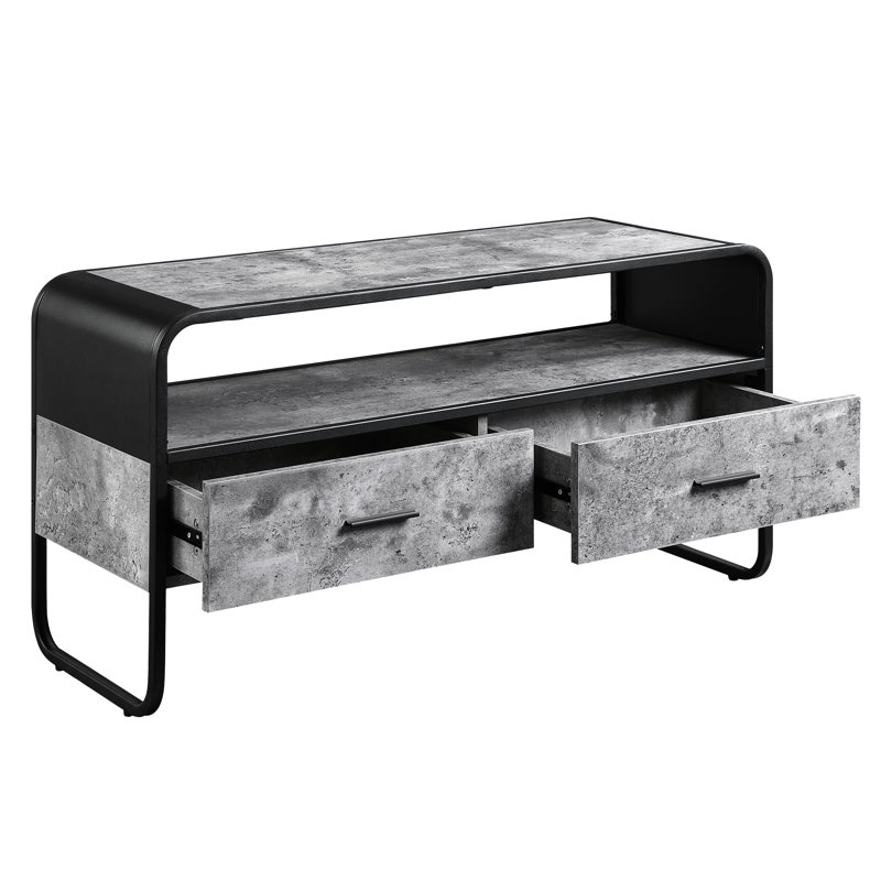 Concrete Gray & Black Tv Table With Metal Frame And Storage For Small Screen Tvs Stand 1 Open Compartment 39" Or Less