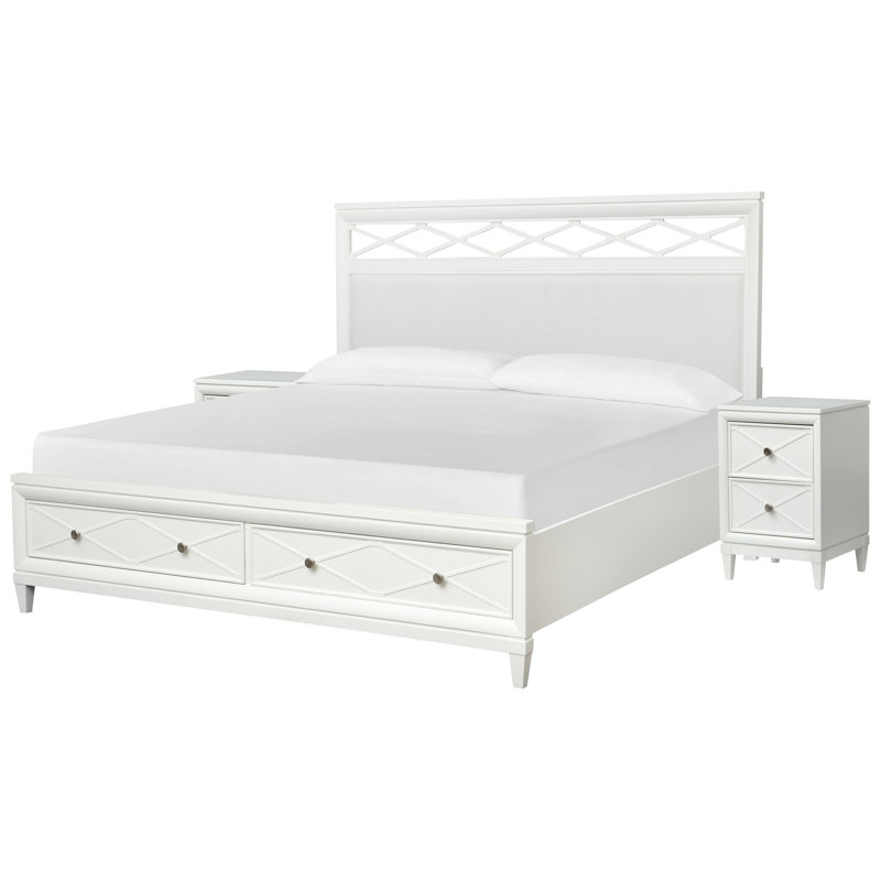 Très grand lit avec panneau de rangement Colby, 3 Pcs: Bed, 2 Nightstands, Très grand