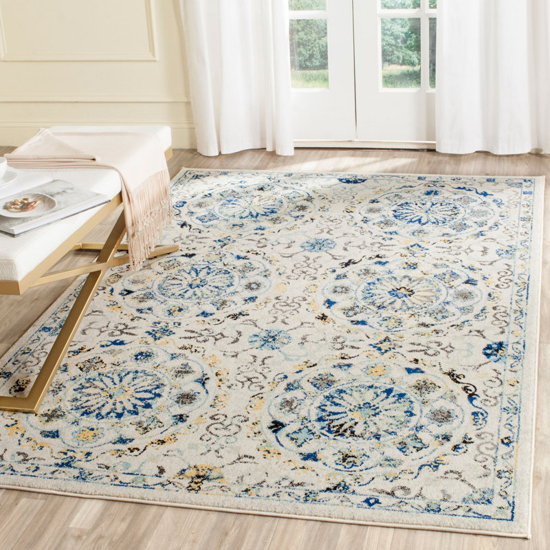Tapis floral ivoire / bleu Osakis, Rectangle 9 pi x 12 pi