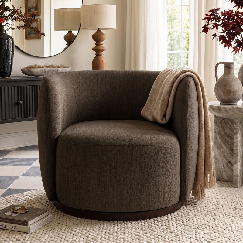 Fauteuil d'appoint moderne pivotant en tonneau pivotant pour le salon, Brun