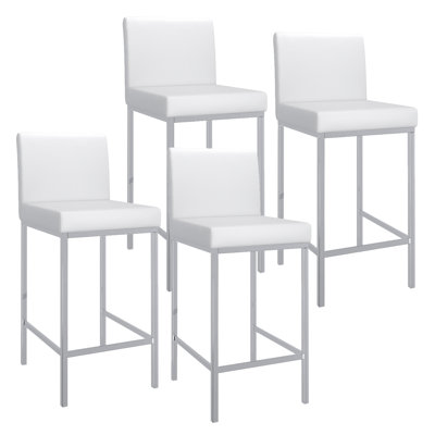 Contemporary Faux Leather and Metal 26" Counter Stool, Set of 4 - Chrome