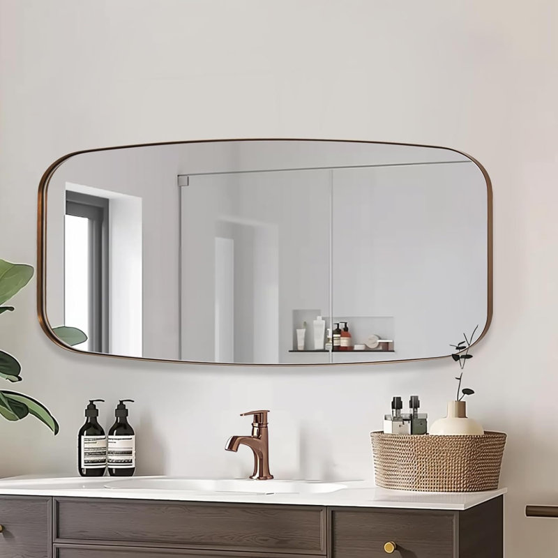 Modern Oblong Oval Bathroom Vanity Mirror |  Frame, Brushed Bronze, 48" x 24"