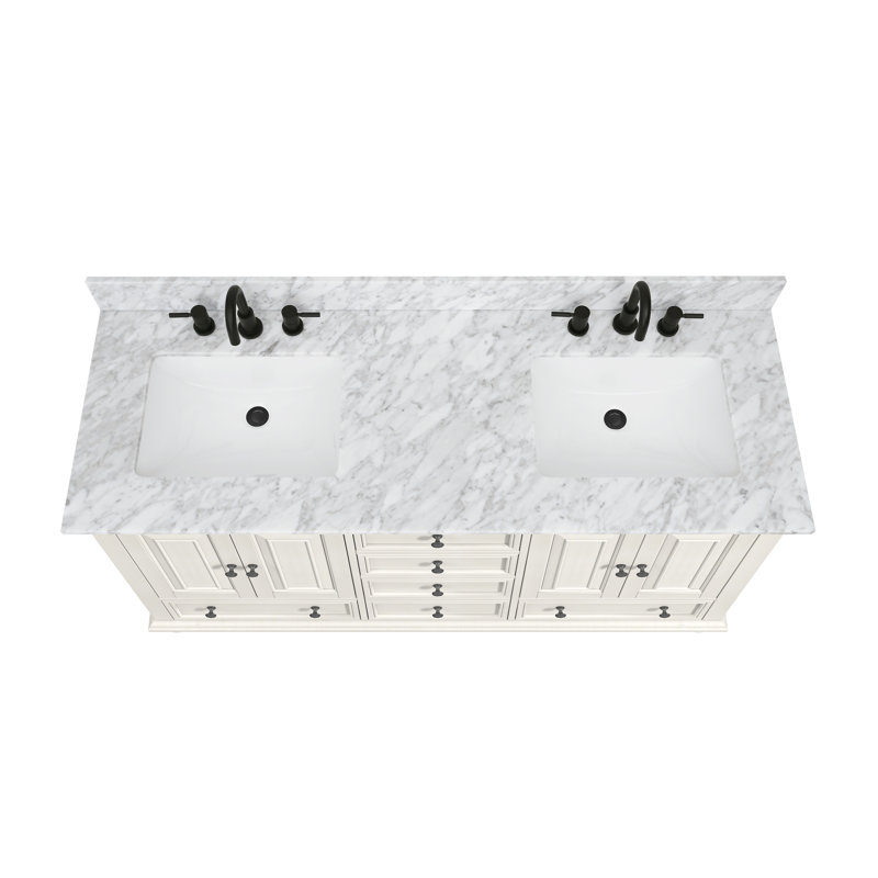 Thompson 61" Double Modern Bathroom Vanity Set, French White, Cala White, 60"