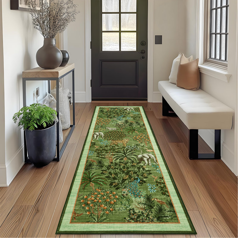 Tapis lavable pour salon, jeté de lit à motifs floraux et animaux de la jungle, pour chambre à coucher, Vert, 2*6