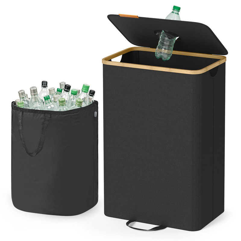 Recycling Bin, 26.4 Gal. Bottle Recycling Container, Deposit Bottle Collection Bin, For Metal, Plastic, Paper, Glass, Inner Bag With Handles, Kitchen