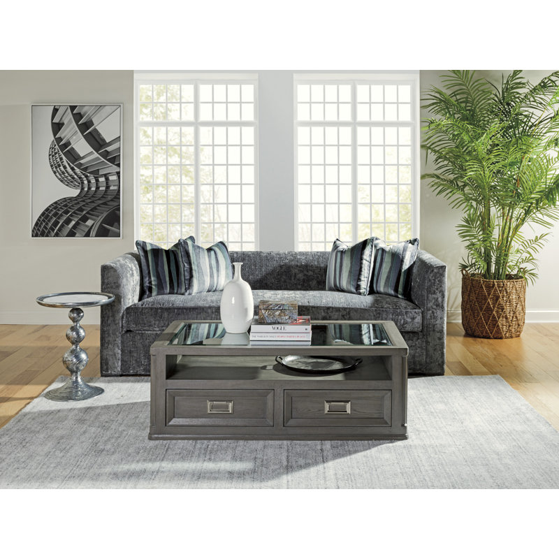 Gray Rectangular Wood and Glass Cocktail Table with Storage