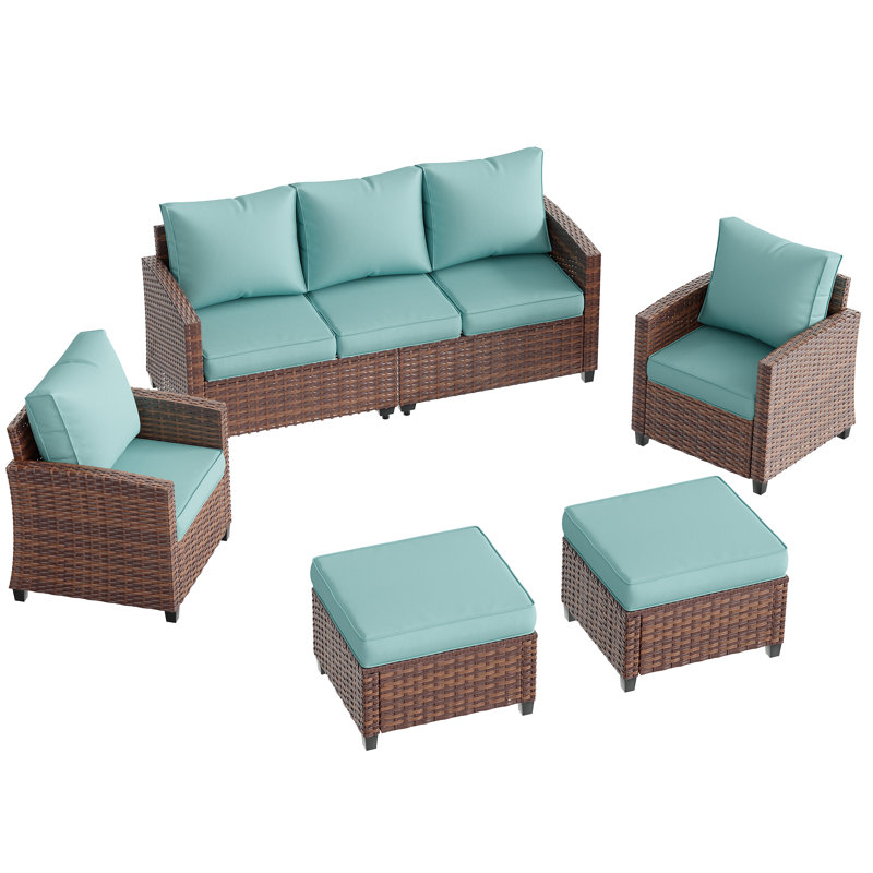  Ensemble de conversation d'extérieur à 5 coussins avec coussin, Bleu
