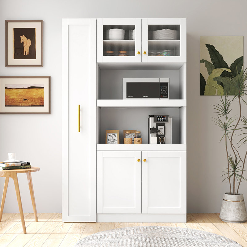 Kitchen pantry cabinet with multi-functional pull-out multi-tier storage shelf