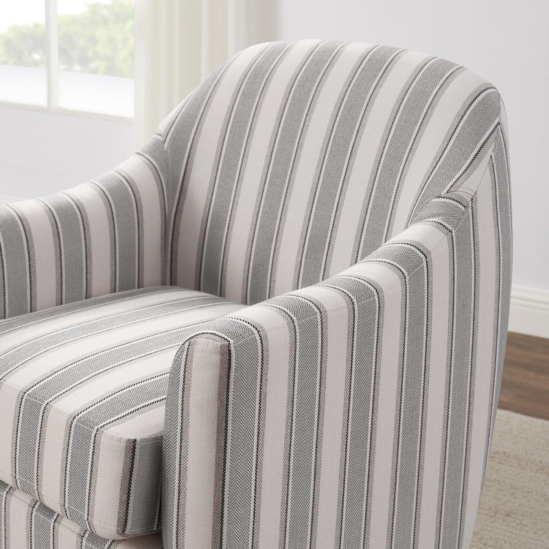 29.92In Modern Barrel Swivel Accent Chair, Gray Stripe Linen