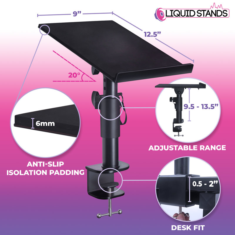 Adjustable Black Stainless Steel Clamp-On Speaker Stands - 2 Pack