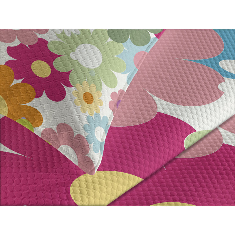 Ambesonne Floral Bedspread Set Sixties Inspiration Multicolor, King Bedspread + 2 Standard Shams