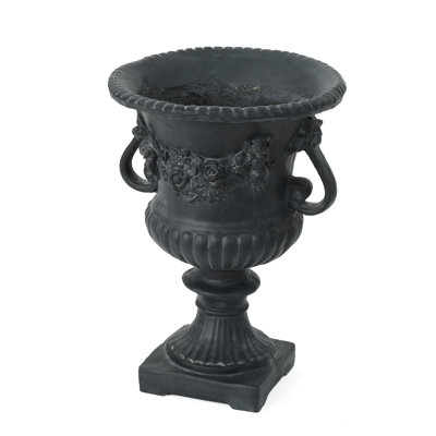 Urne antique en oxyde de magnésium noir - prête à l'emploi, urne de jardin 17,3 x 17,3 x 24 pouces, pour la décoration de jardin et de patio,