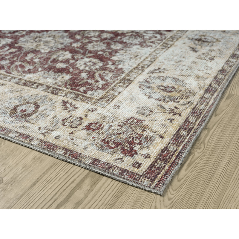 Remington Washable Red Area Rug, Rectangle 2'7" x 7'3"