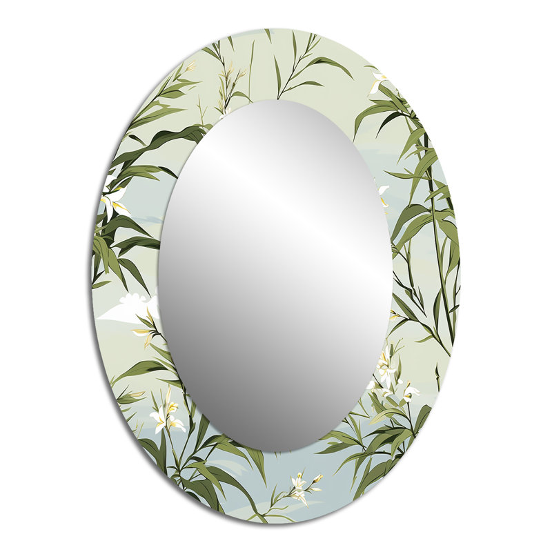 Tropical Zen Bamboo Pattern - Green Oval Wall Mirror Decor, 40" H x 30" W