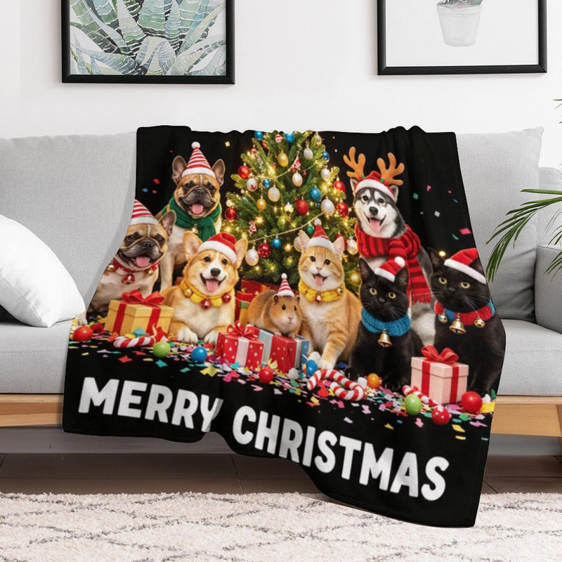 Jeté en flanelle de luxe festif pour animaux de compagnie, 60 x 80 po