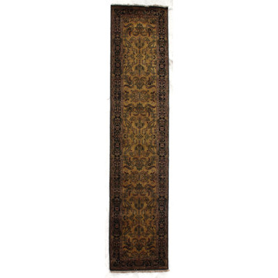 Mohajeran Sarouk Oriental Hand-Knotted Wool Area Rug in Black/Gold/Green/Brown